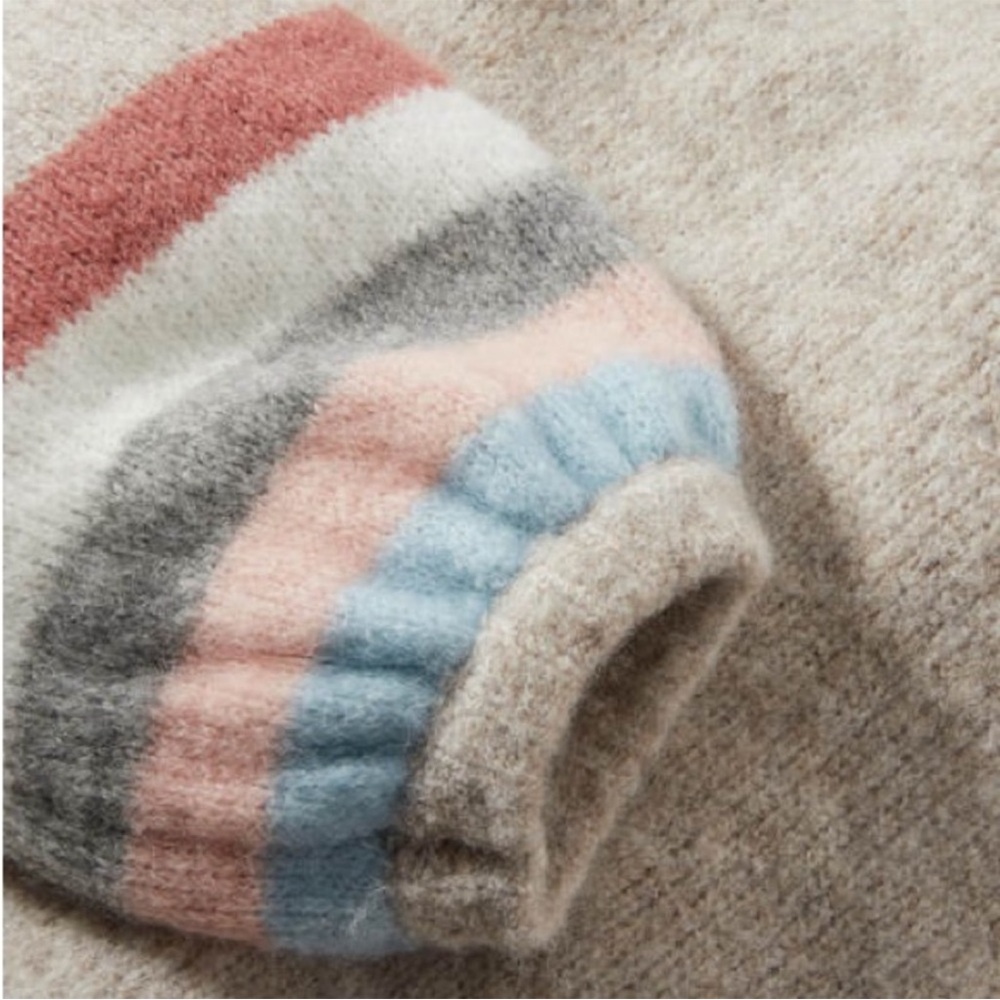 Boden Light Gray Crewneck Sweater with Pink & Blue Cuff Stripes - Picture 5 of 9